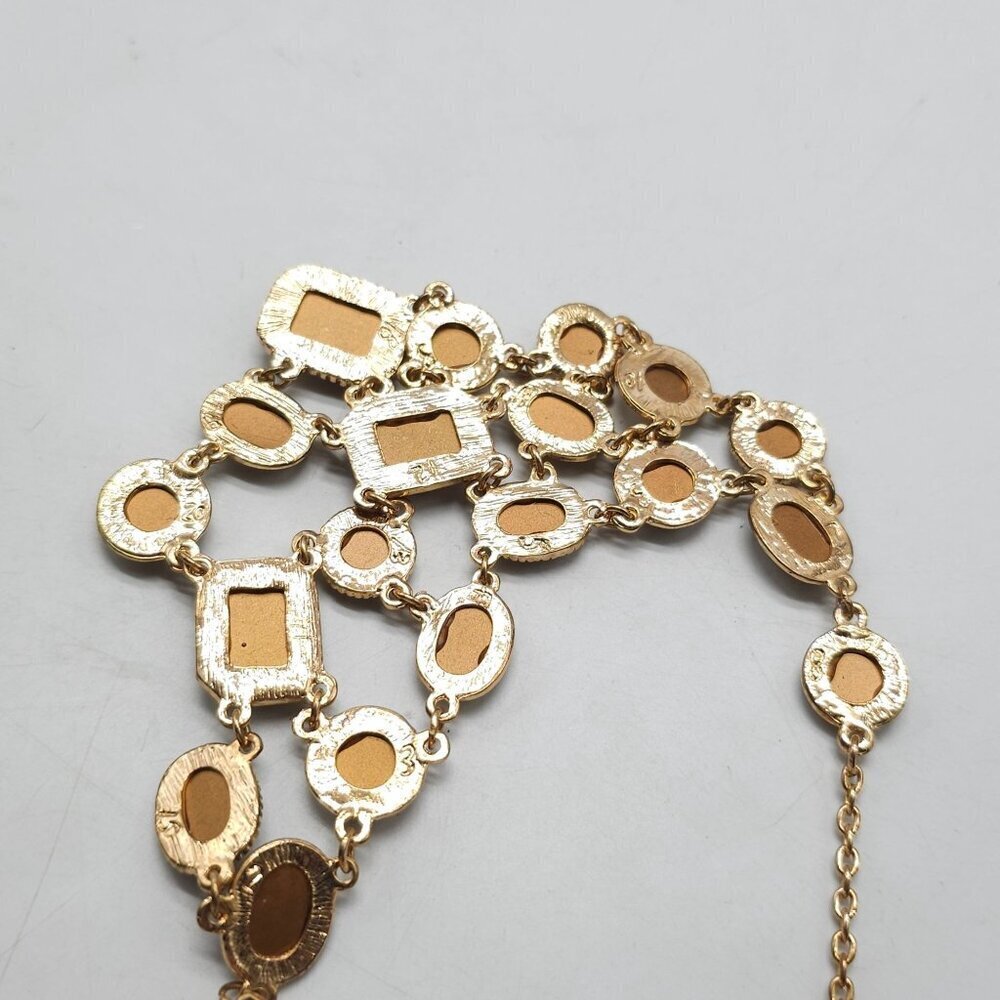 Gold Tone Statement Necklace With Leopard Print Resin Bib Design - Picture 3 of 4